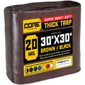 Core Tarps 30 ft x 0.5 mm H x 30 ft W Heavy Duty 20 Mil Tarp, Brown/Black, Polyethylene CT-702-30X30